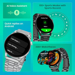 Fastrack MYND 1.93” AMOLED Display Smart Watch for Men & Women with AI Watch Faces,AI Chat,Offline Voice Commands,Curved Metallic Design,Functional Crown,BT Calling, Health Suite,100+ multisport modes