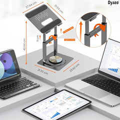 Dyazo 360° Rotating Laptop Stand Holder | Height Adjustable & Foldable Riser for 10-15.6 Inch Laptop | Anti Slip Pads with Heat Vent | Compatible for MacBook, Dell, HP, Lenovo & Other Notebook- Silver