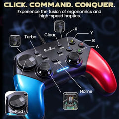 PunnkFunnk Gaming Controller Lite Wireless Bluetooth Gamepad for Android, iOS, PC & Smart TV with Turbo Function, Ergonomic Grip, Rechargeable Battery (X1 Pro Wired)