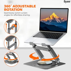 Dyazo 360° Rotating Laptop Stand Holder | Height Adjustable & Foldable Riser for 10-15.6 Inch Laptop | Anti Slip Pads with Heat Vent | Compatible for MacBook, Dell, HP, Lenovo & Other Notebook- Silver
