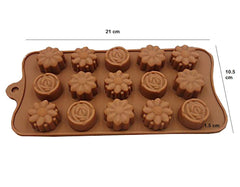 SYGA Silicone Rose & Candy Flowers Shape Chocolate Jelly Candy Mold, Cake Baking Mold, 15-Cavity Bakeware Mould, Brown