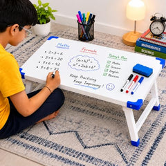Eduway Multipurpose White Board Study Laptop Table for Student | with Adjustable Height Bed Table for Kids | Portable Laptop Table for Home, Office & Presentation | Include with 1 Marker & 1 Duster