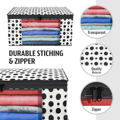 Kuber Industries Non-Woven Foldable Saree Covers With Zip|Polka Dots Wardrobe Organizer For Clothes|Transparent Window Keep 8 To 10 Saree|Suitable For Lehenga, Suit, Dress|Pack Of 9 (Blue & White)