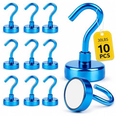 RULOKSHA Heavy Duty Magnetic Hooks, Holds Up to 13.6 kg (30 lbs), Strong Neodymium Rare Earth Magnets with Nickel Coating for Kitchen, Refrigerator, Office, Garage & Home (Silver, 3)