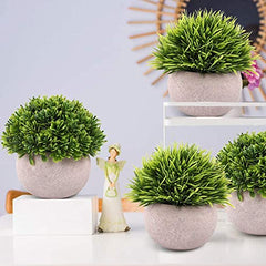 Dekorly® 4 Packs Artificial Potted Plants Bathroom Fake Shelf Plant Office Table Decor Mini Green Faux Topiary Kitchen Cabinet Farmhouse Decorations (4 Plastic Pots)