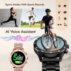 Fastrack MYND 1.93” AMOLED Display Smart Watch for Men & Women with AI Watch Faces,AI Chat,Offline Voice Commands,Curved Metallic Design,Functional Crown,BT Calling, Health Suite,100+ multisport modes