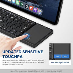 HETVIN Foldable Bluetooth Keyboard, Tri- Foldable Portable Wireless Keyboard with Touchpad, USB-C Rechargeable for iOS, Android, Windows System Laptop Tablet Smartphone Device