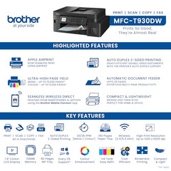 Brother Ink Tank MFC-T930DW New Launch (Print Scan Copy Fax) WiFi Auto Duplex, ADF Printer, 128 MB, Print Pages Upto 15K in Black & 5K in Color Each (CMY) Get Extra Black Ink Bottle, Free Installation