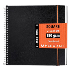 MENORAH - Artist Square Sketch Book - 180 GSM - Square Drawing Book - (100 Pages/50 Sheets) - Hard Metal Spiral Bound - (15.0 cm x 15.0 cm) - Pink