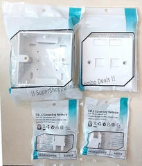 MakWorld Combo 2 RJ45 CAT6E LAN I/O Network Keystone Jack + Gang Box + Dual Port Face Plate (Pack of 1)