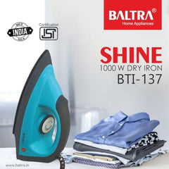 Baltra Casual 750 Watts Dry Iron | Non Stick Coated Soleplate | Light Weight | Adjustable Temperature Control | Cotton Braided Swivel Cord | Press Iron for Clothes | 2 Years Warranty