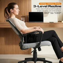 DROGO Comfortwing Premium Ergonomic Office Chair for Work from Home, High Back Computer Chair with Breathable Mesh, Armrest, Adjustable Seat, Rocking & Winged Back | Mesh Chair for Office (White/Blue)