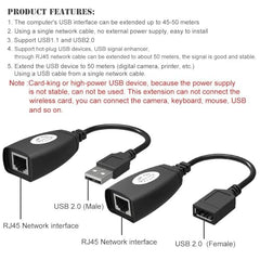 VOOCME 150 Ft USB (Male) to RJ45 + US,B (Female) US,B Over Cat5/5e/6 Extension Adapter RJ45 -Up to 150ft Length USB LAN Extender for US,B Cameras Printers Keyboard Mouse (SMR-150FT-001)