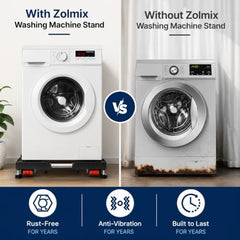 ZOLMIX® Adjustable Stainless Steel Washing Machine Stand for All Semi, Front & Top Load with Wheels & Anti Vibration Pads, Rustproof, Suitable with Fridge, Dishwasher & Air Cooler - (1 Year Warranty)
