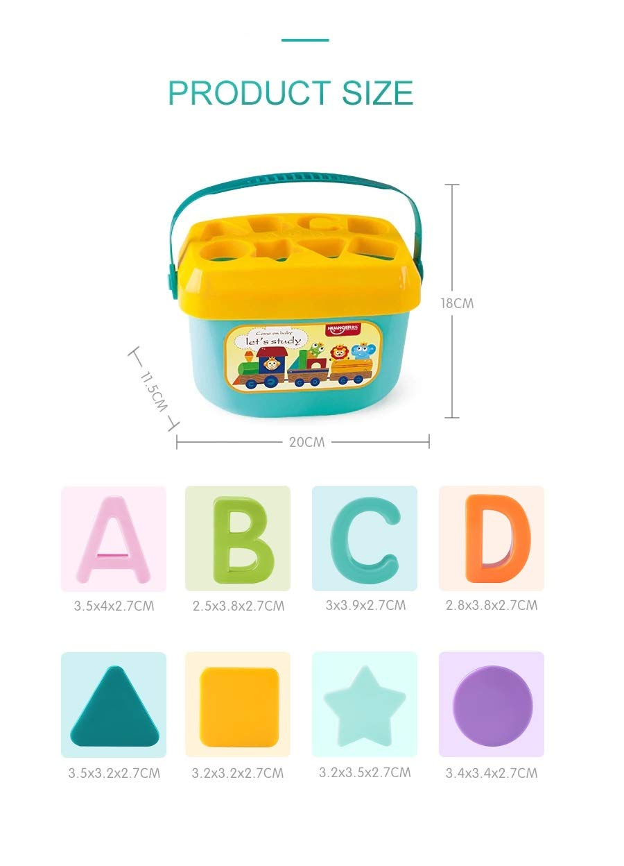 Syga 16 Pcs Baby's First Building Blocks - for Baby Kids - Alphabets and Shapes Learning