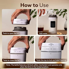AGARO Delite Portable Electric Kettle, 500 Ml, Fast Boiling, Adjustable Temperature, Keep Warm, Dechlorination, Porridge, Double Layered Body, Travel Electric Kettle, Hot Water, White