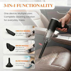 kitchen gizmo Portable 3-in-1 Car Vaccum Cleaner with Blower, USB Rechargeable, Black, Wireless Handheld Mini Design, Strong Suction, Washable HEPA Filter for Car, Home, Travel (Multi)