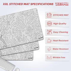 White Topographical XXL Gaming Deskmat 900x450mm – Extended Mousepad for PC