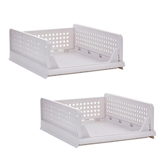 SYGA 2pcs Shelf Baskets Organizer Folding Wardrobe Household Layered Storage Rack Drawer-Type Stackable Large Storage Basket Plastic (White)
