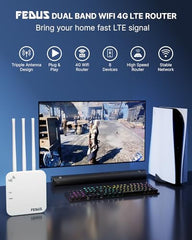 FEDUS 4G Router Mobile Sim Based with 5dbi Triple Antenna 150 Mbps Speed Plug and Play Unlocked Wi-Fi Router with SIM Card Slot No Configuration Required Support All 4G Sim Card, NVR, DVR, WiFi Camera