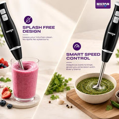 Milton Turbo 350W Hand Blender | Powerful Hand Blender Electric with Stainless Steel Blades | 2-Speed Mixer & Machine | Portable Blender for Smoothies, Juices & Sauces | Easy-Clean Lightweight Design