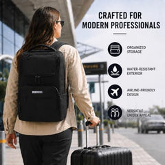 LE KUEST CITIRO Laptop Backpack | Unisex | Fits Laptop upto 16 Inch | Premium Water-Resistant Polyester | Built-in Trolley Strap | For office & Travel | Black