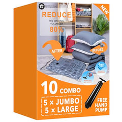 GONGSHI Plastic 24 Pack Vacuum Storage Bags with Electric Pump, (5 Jumbo, 5 Large, 5 Medium, 5 Small, 4 Roll Up Bags) Space Saver Bag for Mattress, Blanket, Duvets, Comforters,Travel, Transparent