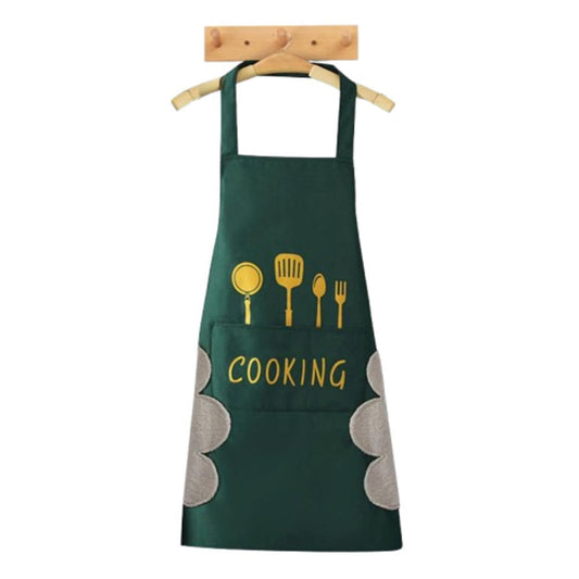 MOMISY Waterproof Kitchen Apron, Cooking Apron with Pockets, Side Towel for Hand Wiping, Suitable for Men and Women (Green)