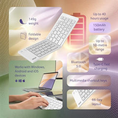 Acer MiniFold Foldable Bluetooth Keyboard, Ultra Portable 66-Key Wireless Keyboard, Bluetooth 5.0, Rechargeable Battery, Type-C Charging, 150mAh Battery, for Windows, Android, iOS, Tablets & Laptops