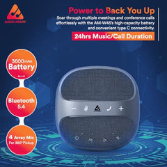 Audio Array Wireless Conference Microphone with Speaker | Bluetooth, USB & 4 Mics | 360° Pickup Upto 4M | Noise Reduction & Enhanced Voice | Portable Speakerphone for Video Calls/Zoom Meeting | AM-W45