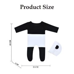 MOMISY Panda Design Baby Photography Costume Set, Black and White Jumpsuit with Matching Cap