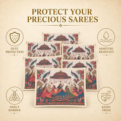 Choego New Season Wedding Print Saree Cover Pack of 12 | Zip closure, Doli Print Reusable storage bags, Ideal for bridal designer sarees, Wardrobe organizer, One side transparent