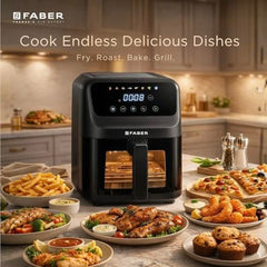 Faber 4L 1350W Digital Air Fryer | Fry, Bake, Roast | 85% Less Oil, 200°C Swirl Heating Technology |10-Preset Menu|Touch Control Interface| Auto Shut-Off |2 Yrs Comprehensive Warranty|Black