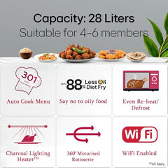 LG 28 L Scan-To-Cook Wi-Fi Enabled Charcoal Convection Microwave Oven (MJEN286UBW, Black, Beige Door, 301 Auto Cook Menu, Bar-be-queing at home, 30 Heart Healthy Recipes, Diet Fry & Multicook Tawa)