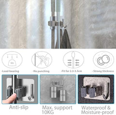 Dargoba Broom Holder Wall Mounted, Mop Holder for Wall, Broom Stick Holder Mounted Stand, Storage Broomstick Brush Mount Organizer with Hanger Hooks (5 Slot 6 Hooks)- Grey, Polypropylene
