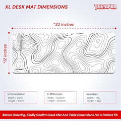 White Topographical XXL Gaming Deskmat 900x450mm – Extended Mousepad for PC