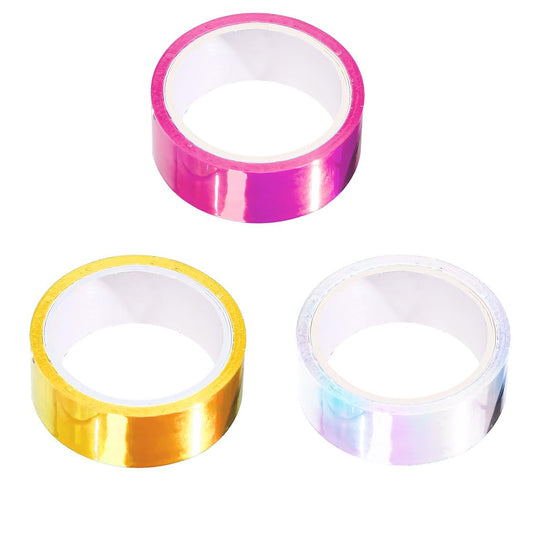 SYGA Pack of 3 Rainbow Laser Tape Stationery Hand Account Color Decoration Waterproof Tape Student Diy Hand(PINK-WHITE-YELLOW)