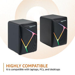 Amazon Basics 2 X 3W Multimedia PC Gaming Speaker with Aux Connectivity, USB Support, Volume Control, and RGB Lights