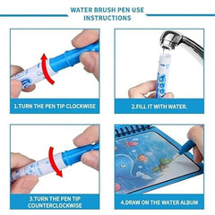 Smart Kid Magic Water Book 4 Pc Set for Kids Age 2–10 Years | Reusable Water Coloring Books Refillable Water Pen | Mess-Free Painting Activity Book | Early Learning Drawing and Travel Activity Kit