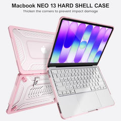 ProElite Transparent Case for MacBook Neo 13 inch 2026 Model Touch ID, Heavy Duty Honeycomb Hard Shell with Slim TPU Bumper and Fold Kickstand, Dark Blue