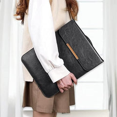 SwooK 15-16 Inch Laptop Sleeve with Handle & Pouch – Waterproof PU Leather Slim Case Compatible with MacBook Pro 16", Dell XPS 15, Lenovo, HP, ASUS – Scratch Resistant, Velvet Lined- Coffee
