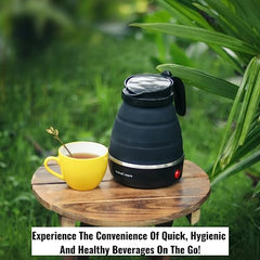 InstaCuppa Foldable Silicone Electric Kettle for Travel, Home & Office, 600 ML, 600 Watts, Fast Boiling, Food Grade Silicone, Collapsible, Portable, Dry Boil Protection, Black