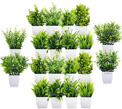 Litleo Plastic Artificial Plants Mini, Eucalyptus Potted Faux Decorative Grass Plant For Home Decor, Indoor, Office, Desk, Shelf, Table Decoration (Pack Of 4), Green