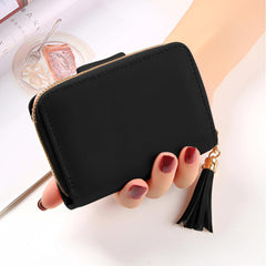 SYGA Women's Short Wallet Women's Zipper Wallet Large Capacity Tassel Women's Bag