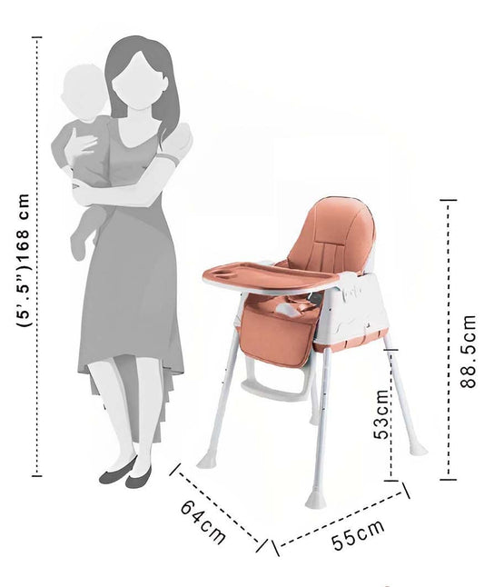 SYGA High Chair for Baby Kids,Safety Toddler Feeding Booster Seat Dining Table Chair (with Wheel, Brown)