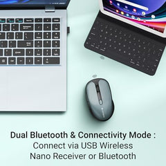 ZEBRONICS Charm Rechargeable Wireless Mouse, Dual Mode (2.4GHz + BT), Dual Bluetooth, Upto 1600 DPI, Silent Operation, 6 Buttons, Comfortable & Ergonomic, for Mac | Laptop | Computer (Metallic Grey)