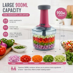 MAGIC SPOON Hand Push Chopper 1000ML, Vegetable & Onion Chopper with 4 Stainless Steel Blades, Manual Food Chopper for Garlic, Chilli, Dry Fruits, Nuts Cutter & Salad Preparation for Kitchen, Pista
