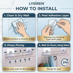 LYSIREN Door Hangers for Clothes, Hanger for Wall – Stainless Steel Bathroom Wall Hook with 6 Hooks, Self Adhesive Magic Sticker Door & Wall Hanger for Towel, Kitchen & Clothes, 5 Kg Capacity, Silver