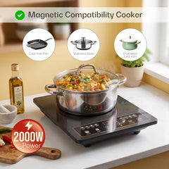 iBELL CROWN11 Induction Cooktop 2000W - 3YEAR WARRANTY, Portable Electric Induction Cooker, Full Touch Control, 6 Preset Cooking Modes, Auto Shut-Off, Overheat Protection [Black]