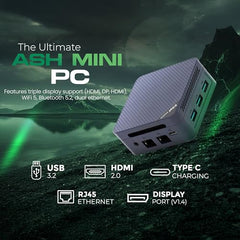 SKULLSAINTS Ash Mini PC – 13th Gen Twin Lake N150, 16GB LPDDR5, Triple Display (HDMI/DP), M.2 NVMe, WiFi 5, Bluetooth 5.2, USB 3.2, Ultra-Compact (13th Gen N150, 512, GB, Windows 11 Pro, 16, GB)